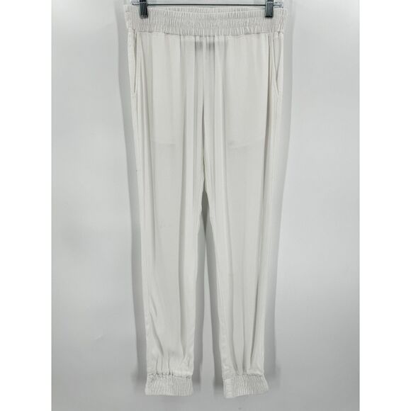 MONROW "Mommy" Sample White Semisheer Crepe Pull On Ankle Jogger Pant Size M - Picture 1 of 6